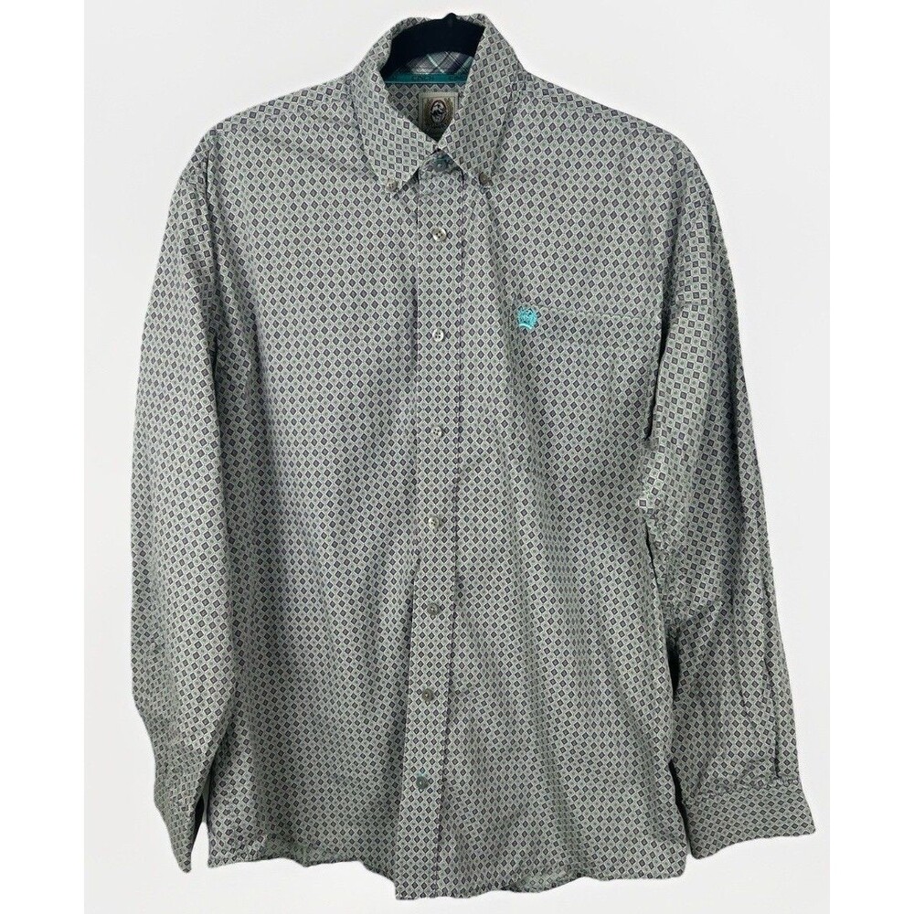 Cinch Men’s Geometric Diamond blue purple button down shirt Rodeo Western Sz S
